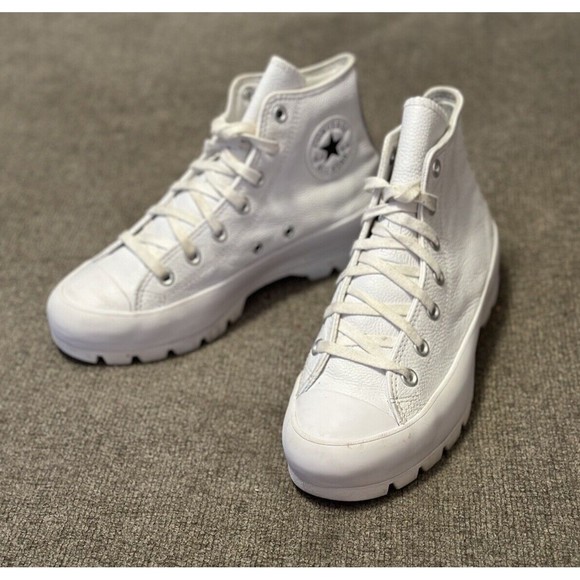 Converse Chuck Taylor All Star Women’s Size 8 White Lugged Leather High Shoes - Picture 3 of 9